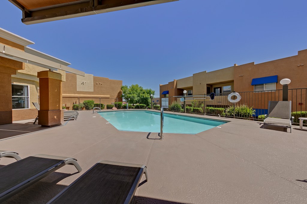 Large lap pool and community center at Sienna Senior Apartments